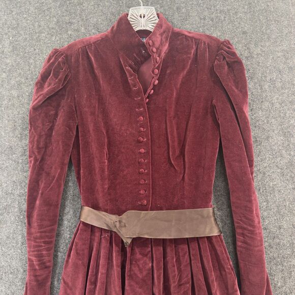 Vintage Ralph Lauren Dress Women's 4 Maroon Red Velvet Maxi Victorian Pockets - Picture 2 of 10
